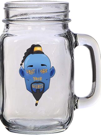 Hat Shark What Are Your Wishes Blue Genie Magic Lamp Movie Parody - 16 oz Mason Jar Glass Mug for Beer Tea Wedding, Engagement Anniversary Bridal Party for Newlywens