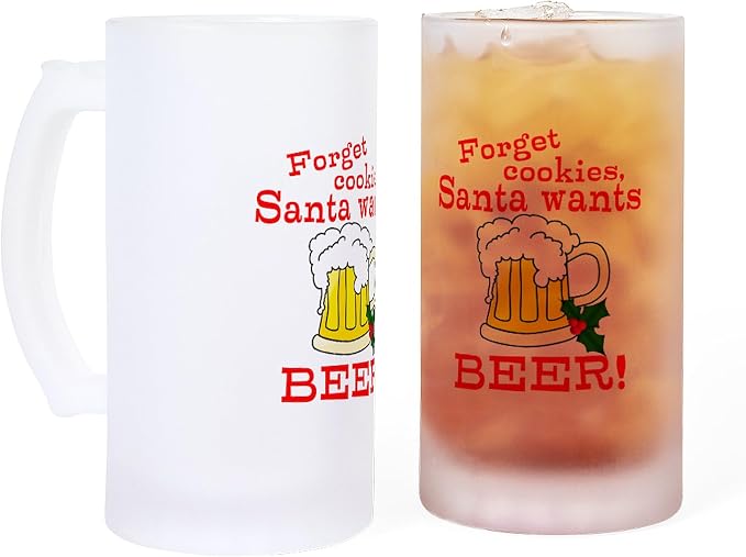 CafePress Santa Wants Beer Frosted Stein 16 oz Frosted Glass Beer Mug