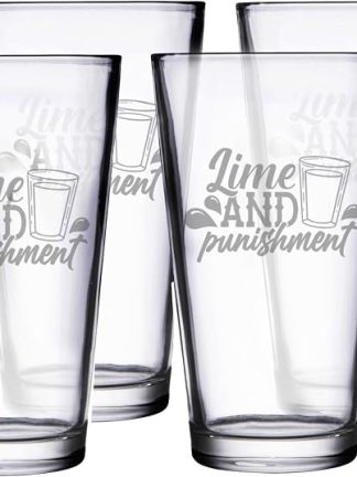 Набор из 4 бокалов Hat Shark Lime And Punishment с лазерной гравировкой для пива, объемом 16 унций.