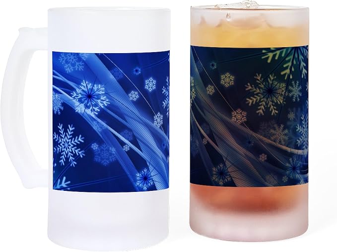 Кружка для пива CafePress «Синие снежинки» с рождественским рисунком, 473 мл, матовое стекло.