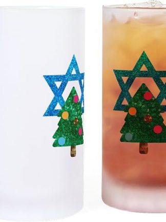 Кружка для пива CafePress Glitter Christmukkah Frosted Stein объемом 16 унций (473 мл) из матового стекла.