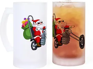 Кружка для пива CafePress Biker Badass Santa Claus Frosted Stein 16 oz Frosted Glass Beer Mug