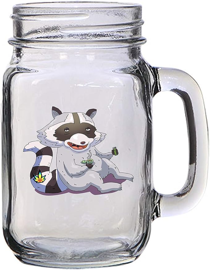 Кружка Hat Shark Pot Smoking Pals Happy Friendly Baked Raccoon объемом 16 унций (473 мл) в стеклянной банке Mason Jar для пива, чая, свадьбы, помолвки, годовщины, девичника или молодоженов.