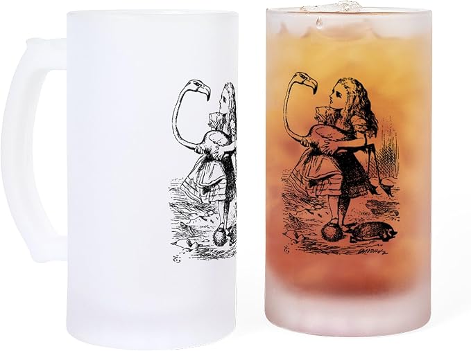 CafePress Alice + Flamingo Frosted Stein 16 oz Frosted Glass Beer Mug