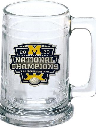 Оловянная пивная кружка Heritage Pewter с символикой команды Michigan Wolverines, чемпионов CFP 2023 года | 440 мл (15 унций) в немецком стиле | Изящно выполненная металлическая инкрустация в виде эмблемы университета