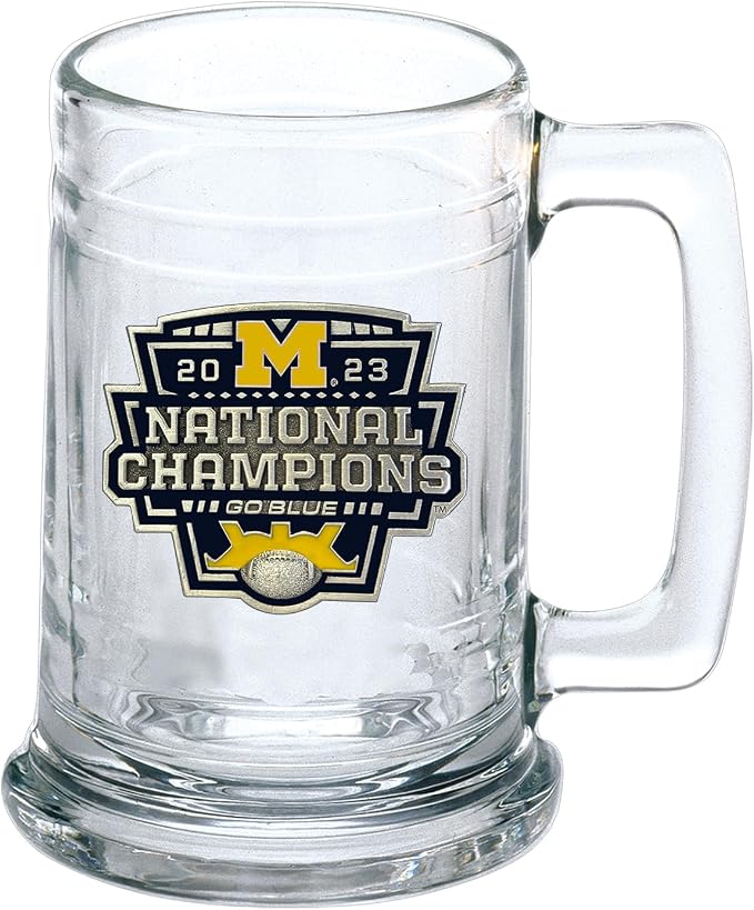 Оловянная пивная кружка Heritage Pewter с символикой команды Michigan Wolverines, чемпионов CFP 2023 года | 440 мл (15 унций) в немецком стиле | Изящно выполненная металлическая инкрустация в виде эмблемы университета