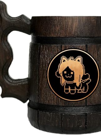 Деревянная кружка Undertale Temmie. Подарок для геймеров. Пивная кружка. Персонализированная деревянная пивная кружка. Подарок на заказ для него, подарок для мужа, подарки для мужчин # 523 / 0,6 л / 22 унции