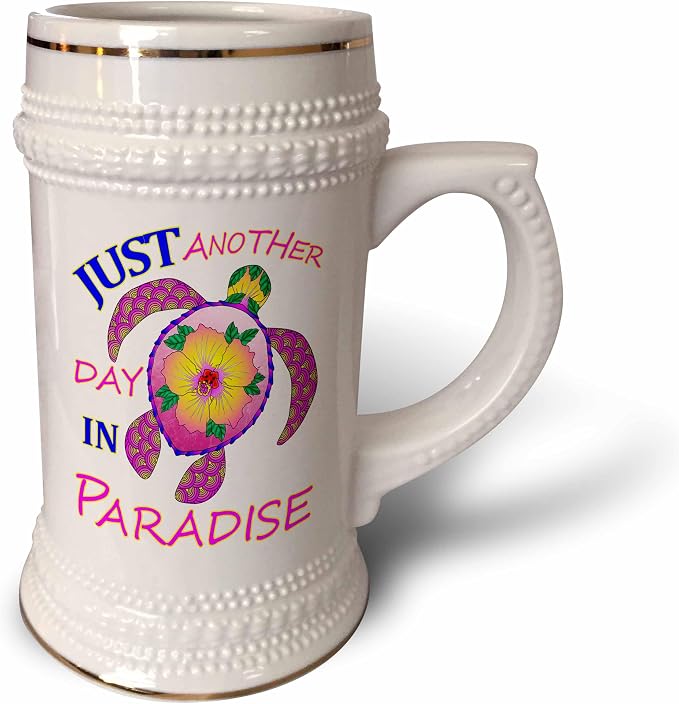 Кружка 3dRose объемом 22 унции — дизайн «Just Another Day In Paradise» с изображением пляжа и тропической черепахи. Creative Studios – Islands