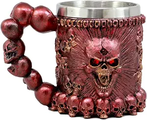 Подарочная кружка Ebros Gift Ossuary в виде выступающего черепа с налитыми кровью глазами, металлизированная, красного цвета, объемом 12 унций.