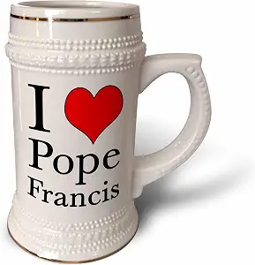 Кружка 3dRose Heart Pope Francis Red-Stein, 18 унций, 22 унции, белая.