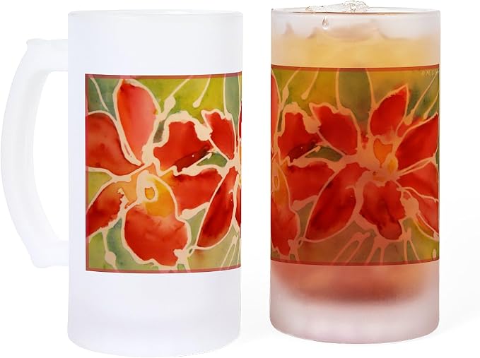 Кружка для пива CafePress Red Orchids Beautiful Art Frosted Stein объемом 16 унций (473 мл) из матового стекла.