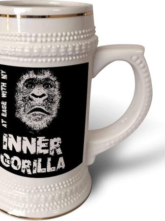 Кружка 3dRose 22 унции - портрет гориллы с надписью At Ease With My Inner Gorilla (В гармонии с моим внутренним гориллой). Цифровое искусство - Горилла.