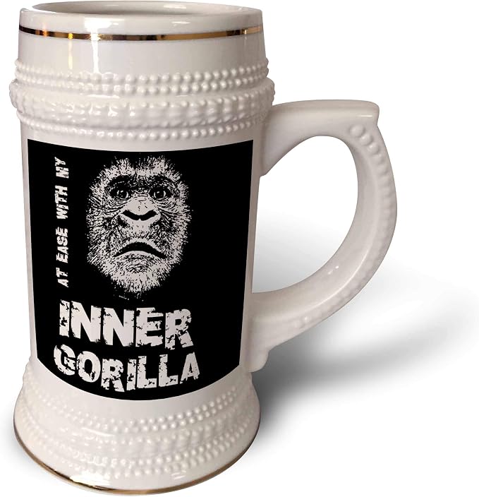 Кружка 3dRose 22 унции - портрет гориллы с надписью At Ease With My Inner Gorilla (В гармонии с моим внутренним гориллой). Цифровое искусство - Горилла.