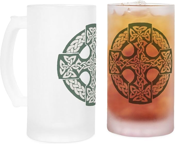 Кружка для пива CafePress Celticcross Frosted Stein объемом 16 унций (473 мл) из матового стекла.