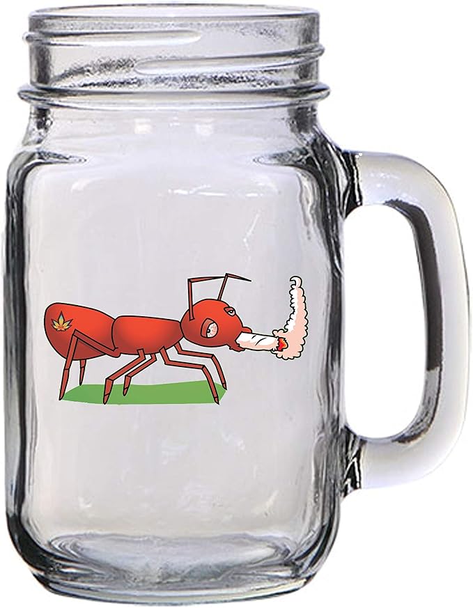 Hat Shark Pot Smoking Pals Ant Stoned Insect Bug Blunt - 16 oz Mason Jar Glass Mug for Beer Tea Wedding, Engagement Anniversary Bridal Party for Newlyweds
