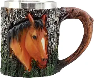 Кружка Ebros Gift Nature Wildlife Chestnut Horse с рисунком в виде каштановой лошади и коры дерева в деревенском стиле, объемом 12 унций (355 мл). Подходит для напитков, пива и кофе.