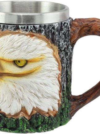 Кружка для кофе Ebros The Surveyor Wildlife Majestic Bald Eagle с рисунком в виде величественного белоголового орла и корпусом из натуральной древесной коры, объемом 12 унций (355 мл).