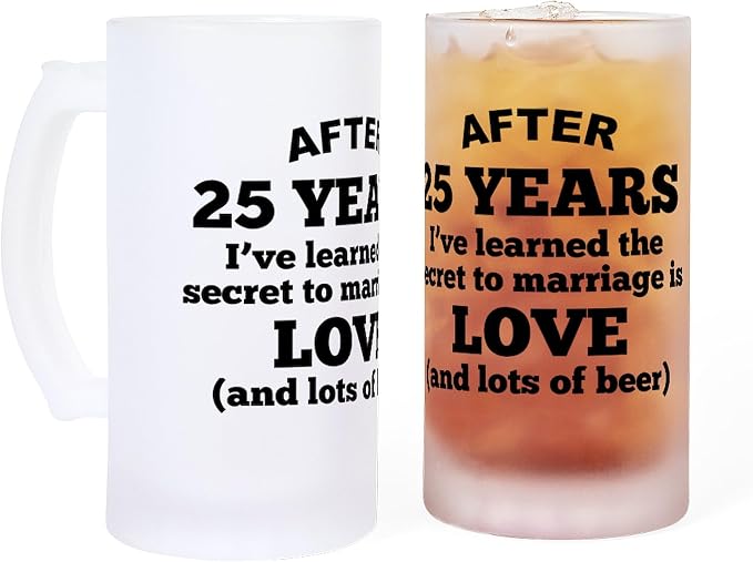 CafePress 25 Years Of Love And Beer Frosted Stein 16 oz Frosted Glass Beer Mug