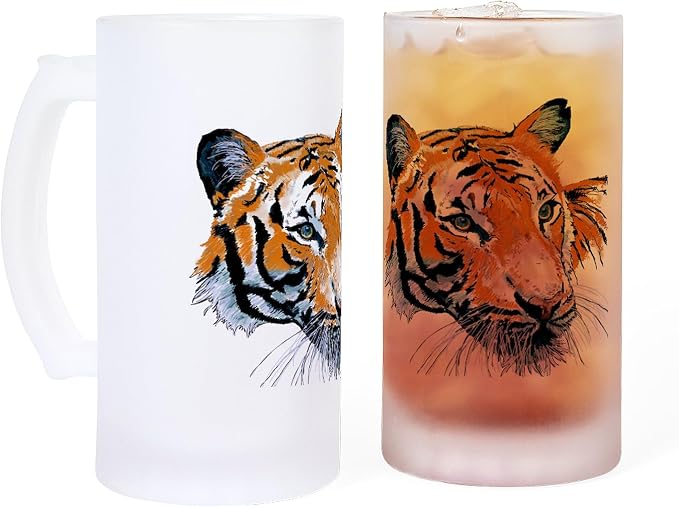 Пивная кружка CafePress Tiger Frosted Stein объемом 16 унций (473 мл) из матового стекла.