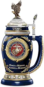 Фарфоровая кружка Bradford Exchange USMC VALUES Heirloom объемом 32 унции, темно-синего цвета, в память о Корпусе морской пехоты, с изображением орла, земного шара и якоря, украшенными 22-каратным золотом.