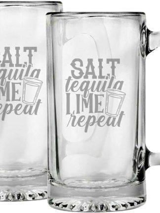 Большая пивная кружка Salt Tequila Lime Repeat объемом 28 унций (740 мл), подарок для него, для нее, для мальчиков, для девочек, для мужа, для жены, для них, для мужчин, для женщин (набор из 2 штук).