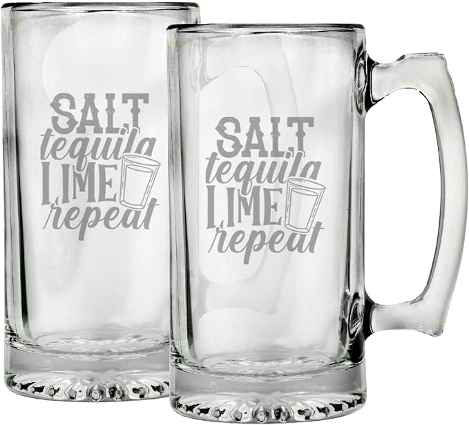 Большая пивная кружка Salt Tequila Lime Repeat объемом 28 унций (740 мл), подарок для него, для нее, для мальчиков, для девочек, для мужа, для жены, для них, для мужчин, для женщин (набор из 2 штук).