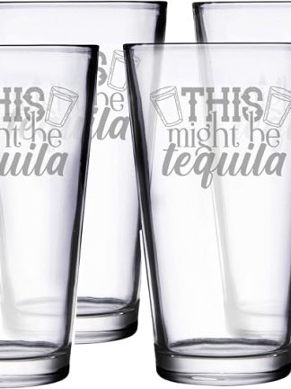 Набор из 4 бокалов Hat Shark This Might Be Tequila с лазерной гравировкой для пива, объемом 16 унций.