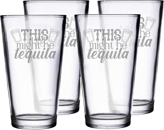 Набор из 4 бокалов Hat Shark This Might Be Tequila с лазерной гравировкой для пива, объемом 16 унций.