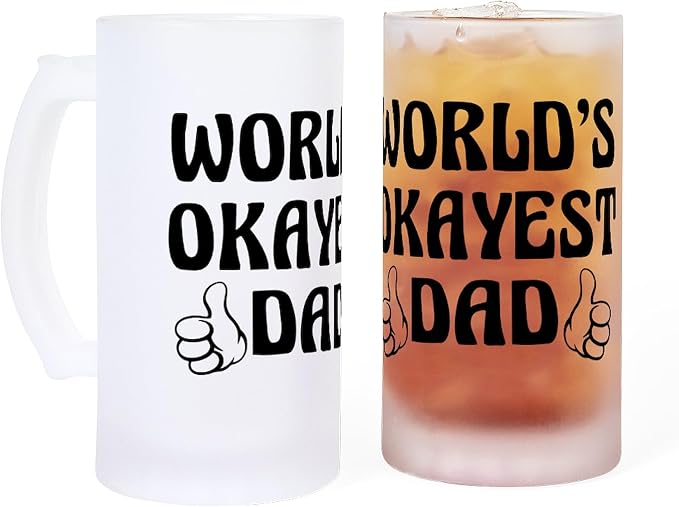 CafePress World's Okayest Dad Frosted Stein 16 oz Frosted Glass Beer Mug