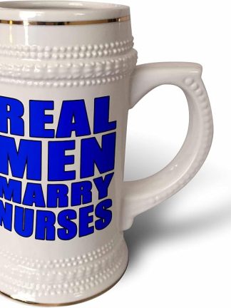Кружка 3dRose Real Men Marry Nurses Blue, 18 унций, 22 унции, белая.