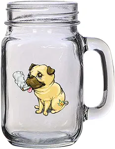 Кружка Hat Shark Pot Smoking Pals Cute Stoned Puppy Dog Pug - 16 унций (473 мл) в форме банки Мейсона для пива, чая, свадьбы, помолвки, годовщины, девичника или молодоженов.