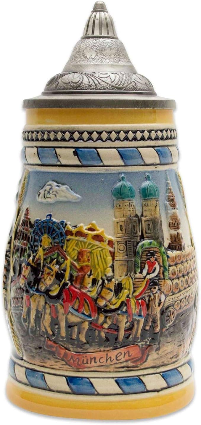 0,75 литра | Пивная кружка OktoberfestHaus с крышкой, украшенная гравировкой с изображением Мюнхена (Мюнхен), подарки для любителей пива, сувениры и пивные кружки Oktoberfest