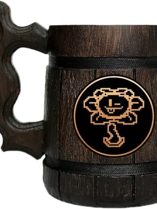 Деревянная кружка с изображением Флауи из Undertale. Подарок для геймеров. Пивная кружка. Персонализированная деревянная пивная кружка. Подарок на заказ для него, подарок для мужа, подарки для мужчин # 514 / 0,6 л / 22 унции, коричневая