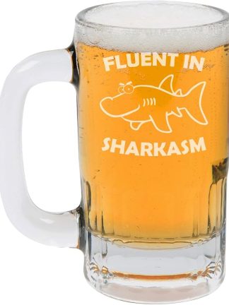 Пивная кружка объемом 355 мл (12 унций), подарок, надпись Fluent In Sharkasm, забавная акула.