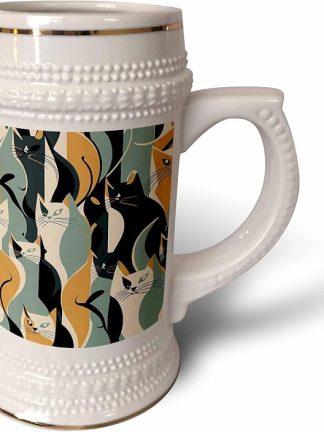 3dRose Mid Century Cats. Кружка-пиво объемом 22 унции (stn-383892-1)