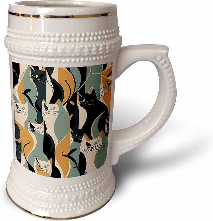 3dRose Mid Century Cats. Кружка-пиво объемом 22 унции (stn-383892-1)
