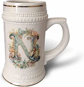 Кружка-барбекю 3dRose Fancy Floral Flourish Monogram Initial N - 22oz (stn-382474-1)
