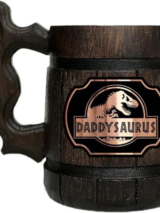 Пивная кружка Daddysaurus. Кружка ко Дню отца. Персонализированный подарок для папы. Деревянная пивная кружка. Пивной кубок. Подарок для папы. Пивные кружки #939/0.6L /22 унции