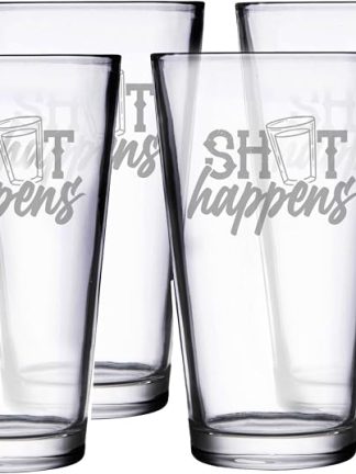 Shot Happens - Пивной бокал с лазерной гравировкой, 473 мл (набор из 4 штук)