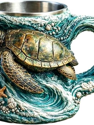 Кружка для напитков с 3D-рельефом, креативная кружка для воды, пивная кружка с ручкой, оригинальная кофейная кружка с внутренней подкладкой из нержавеющей стали для пива, кофе, сока, эля и других напитков (морская черепаха) (B)