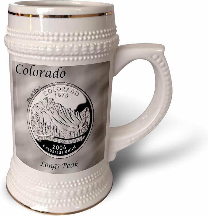 Кружка 3dRose State Quarter Colorado, 18 унций, 22 унции, белая.