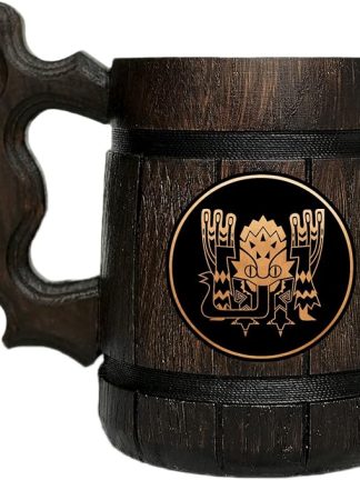 Деревянная пивная кружка MHW Coral Pukei-Pukei. Персонализированная пивная кружка MHW. Кружка для геймера. Подарок для него. Деревянная пивная кружка в подарок геймеру. Подарок для мужа #623/0.6L/22ounces