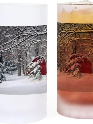 Кружка для пива CafePress Red Barn In The Snow Frosted Stein объемом 16 унций (473 мл) из матового стекла.