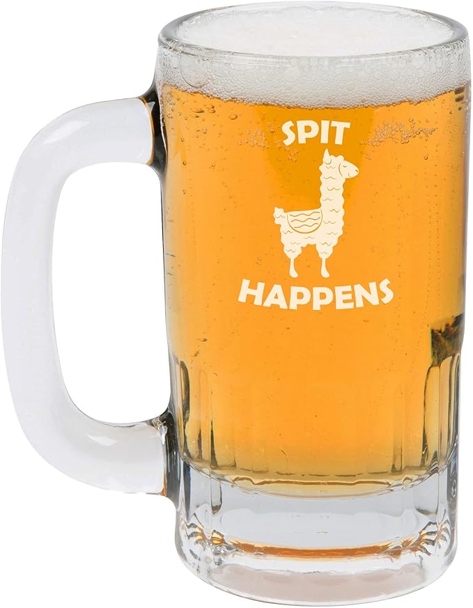 Пивная кружка MIP Brand объемом 12 унций (355 мл) с забавной ламой и надписью Spit Happens.