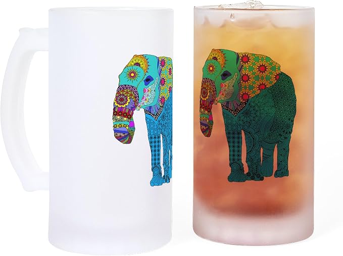 Кружка для пива CafePress Tangled Elephant Blue Frosted Stein объемом 16 унций (473 мл) из матового стекла.