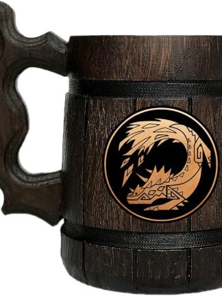 Деревянная пивная кружка MHW Viper Tobi-Kadachi. Персонализированная пивная кружка MHW. Кружка-танкард для геймера. Подарок для него. Деревянная пивная кружка в подарок геймеру. Подарок для мужа #650/0.6L/22ounces