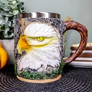 Кружка для кофе Ebros Nature Wildlife с изображением белоголового орла и рисунком коры дерева в деревенском стиле, объемом 12 унций (355 мл).