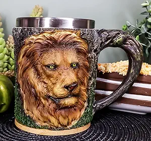 Кружка Ebros Aslan African Safari Lion с текстурой, имитирующей кору дерева, объемом 12 унций (355 мл). Подходит для напитков, пива и кофе.