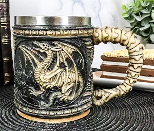 Ebros Gift Gothic Legendary Skeletal Bones Ossuary Dragon King Large Beer Stein Tankard Coffee Cup Mug With Tail Bone Handle Dungeons Dragons Fantasy Macabre Alchemy Underworld Skulls Skeletons
