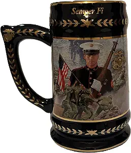 Памятная пивная кружка USMC Semper Fi, 24 унции, черно-золотой фарфор с изображением Иводзимы, 6 дюймов.
